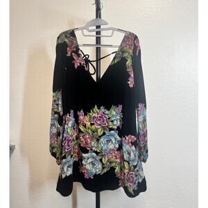 FREE PEOPLE Misha Burnout Black Floral Velvet Mini Dress Size Small